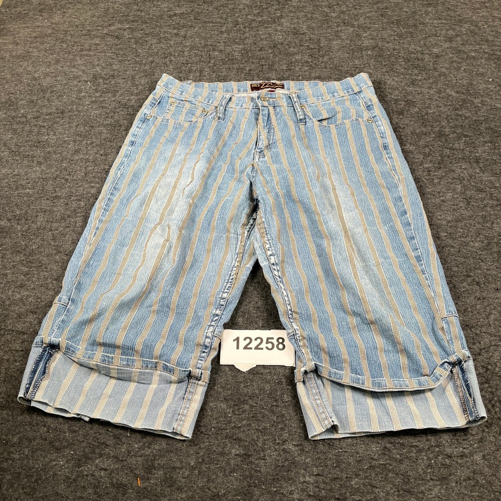 Sizzle Cropped Jeans Women 14 Blue Striped Denim Ramie Stretch Streetwear Casual